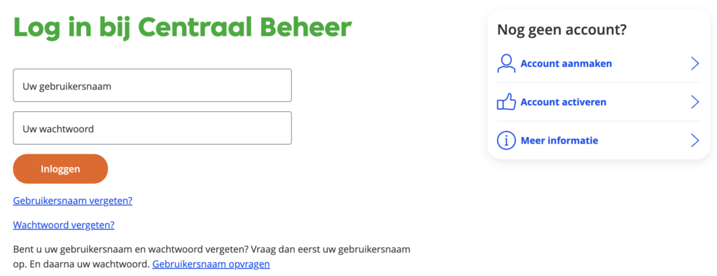 Centraal beheer login account